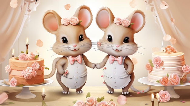 Whiskered Romance Cute Mouse Couple in a Married Wedding Theme