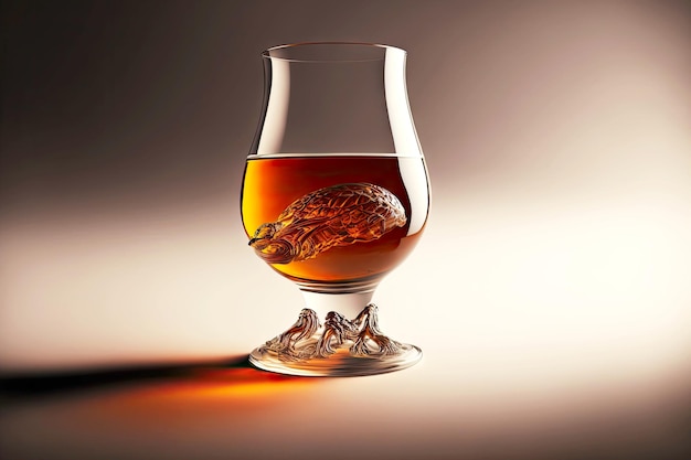 Whiskey glass on leg with small amount of brandy