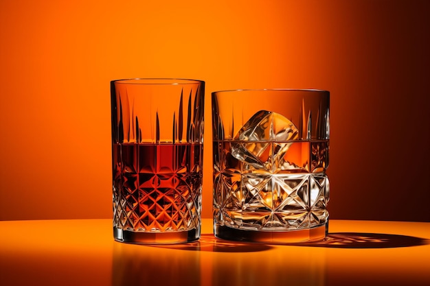 Whiskey Glasses on Orange Background