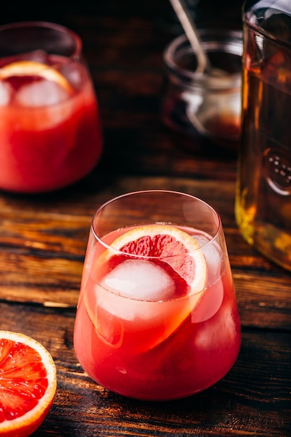 Whiskey sour cocktail with blood orange juice