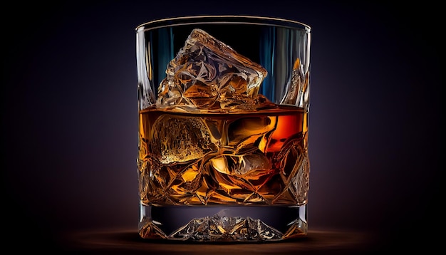 Whiskey with ice cubes on black backgroundgenerative ai