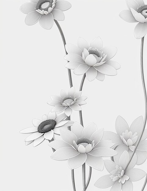 Whispering Blooms Pencil Drawing of Minimalist Single Flower Patterns on Various Backgrounds