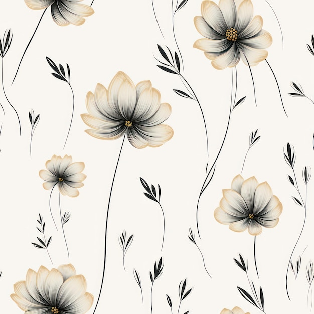 Whispering Blooms Pencil Drawing of Minimalist Single Flower Patterns on Various Backgrounds