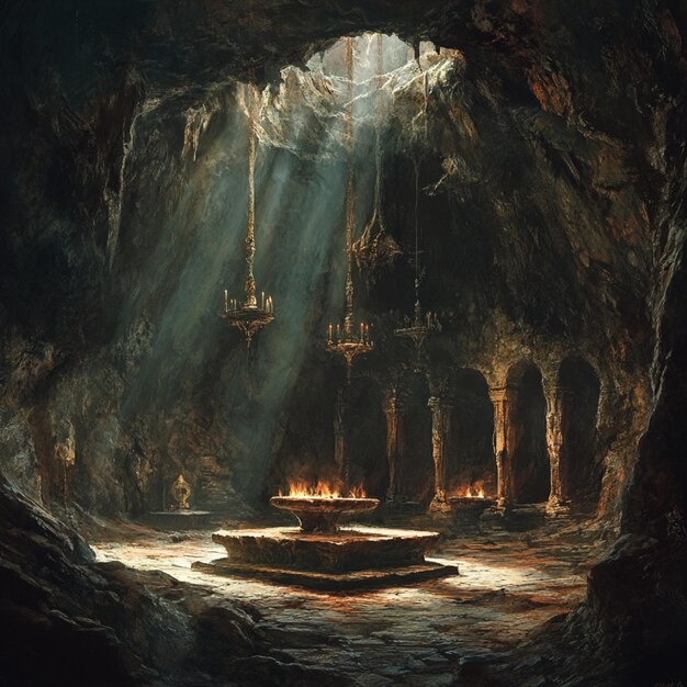 Photo whispering cave with an ancient altar secrets of forgotten rituals