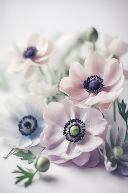 Whispering Petals Delicate Pink and purple Anemone Flowers Generative AI