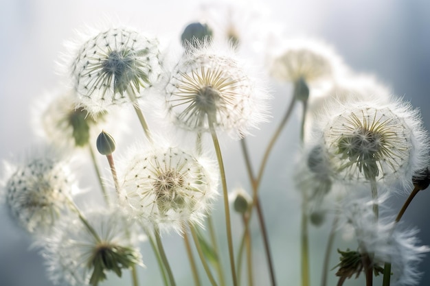 Whispering Wishes Delicate Dandelion Flowers Generative AI