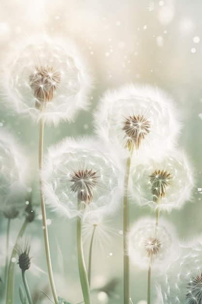 Whispering Wishes Delicate Dandelion Flowers Generative AI