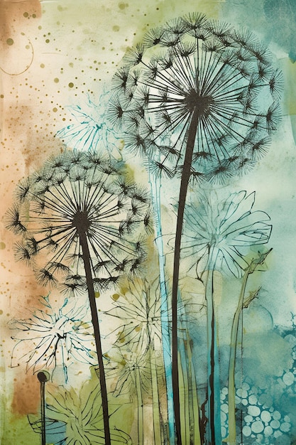 Whispering Wishes Delicate Dandelion Flowers Generative AI