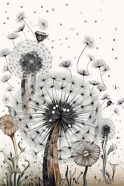 Whispering Wishes Delicate Dandelion Flowers Generative AI