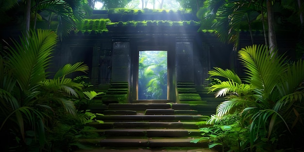 Photo whispers of mystical rituals and legends echo through the ancient temple in the jungle concept adventure mystery ancient culture legends jungle temple