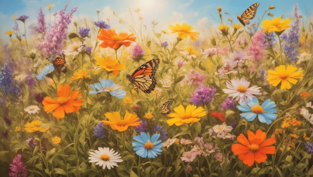 Whispers of Spring A Tapestry of Wildflowers and Butterfly Elegance