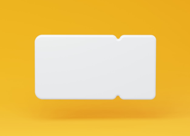 White 3d coupon frame on a yellow background Illustration of a coupon ticket with an empty form