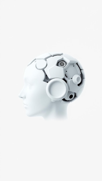 Photo white 3d model of a human head with mechanical gears inside