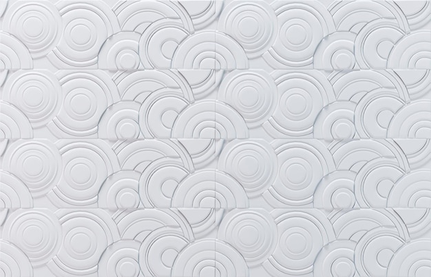 White 3d panel on the wall with a lot of circles 3d render