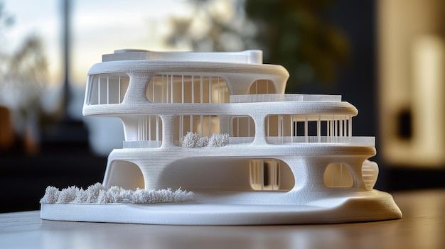 Photo white 3dprinted model of a modern curved house