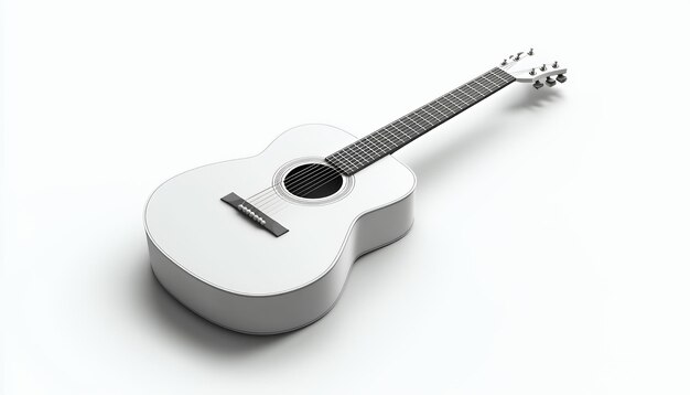 Photo white acoustic guitar with strings and sound hole on a white background