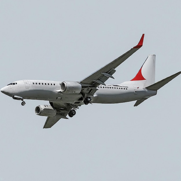 a white airplane with a red and white design on the tail