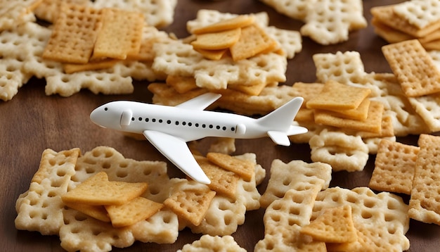 a white airplane with a white body and a small amount of crackers on the bottom