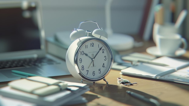 The white alarm clock on desk