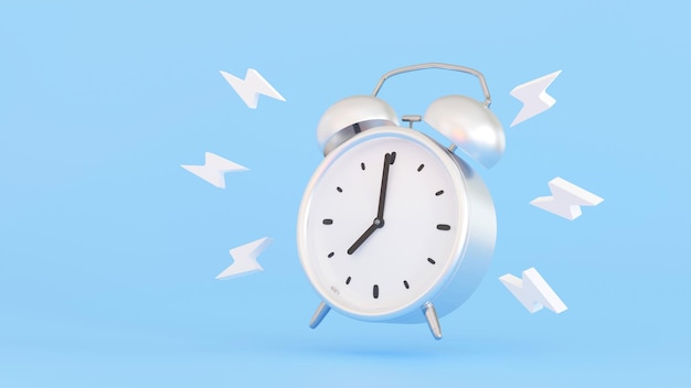 White Alarm clock ringing ringtone on blue background 3D rendering