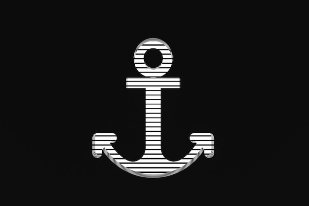 White anchor with black stripes on a black background Anchor concept 3D render