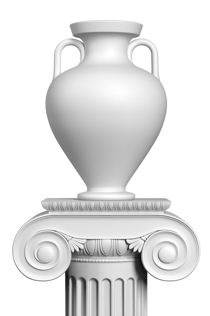 A white ancient Greek vase without a pattern stands on a pedestal