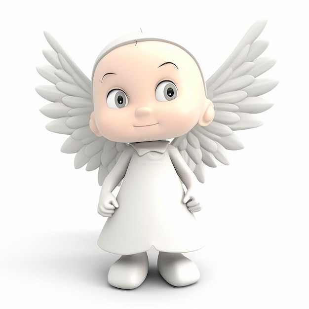 White angel funny cute cartoon 3d illustration on white background creative avatar