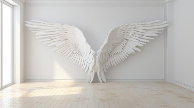 a white angel sculpture with wings that say wings