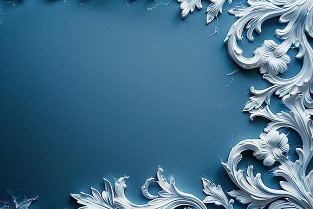 White Animalistic Ornaments in Corners on Blue Background