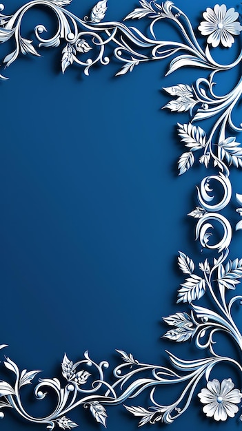 White Animalistic Ornaments in Corners on Blue Background