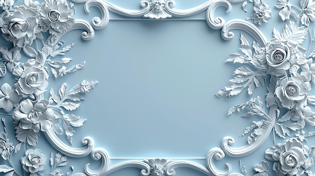 White Animalistic Ornaments in Corners on Blue Background