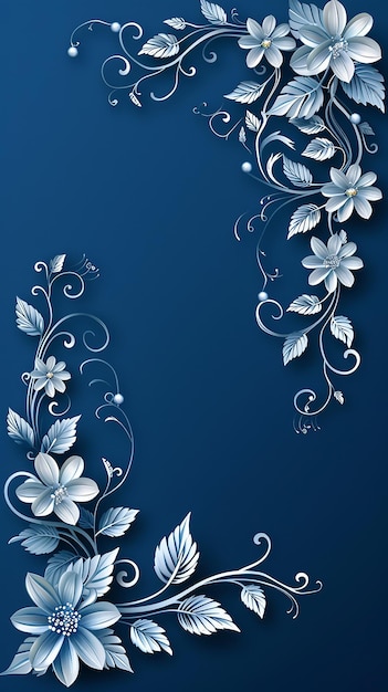 White Animalistic Ornaments in Corners on Blue Background