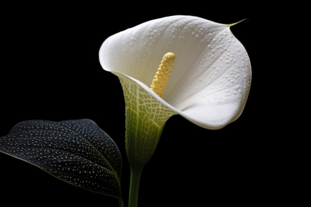 white anthurium against a minimalist deep black