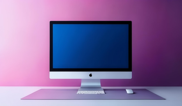 Photo a white apple monitor with a black screen that says mac