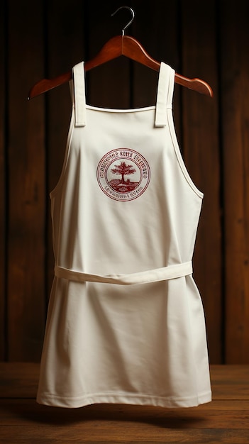 Photo a white apron with a red logo on it