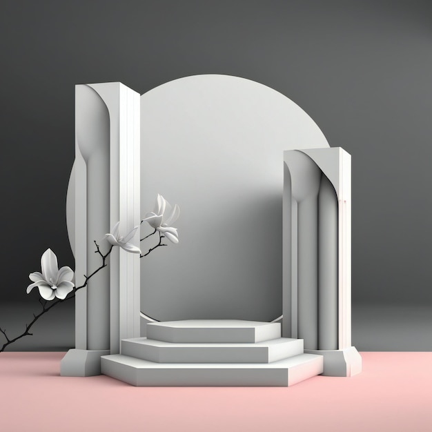 A white arch with a branch of a plant on it