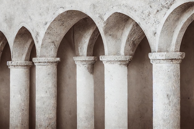 White arches with columns in temple medieval door