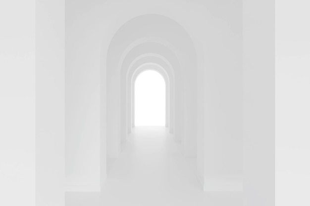 White architecture arch hallway space Abstract arch curve corridor 3D illustration