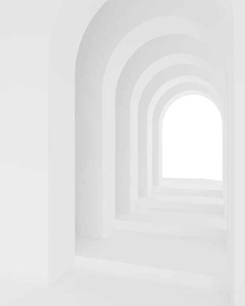 White architecture arch hallway space Abstract arch curve corridor 3D illustration