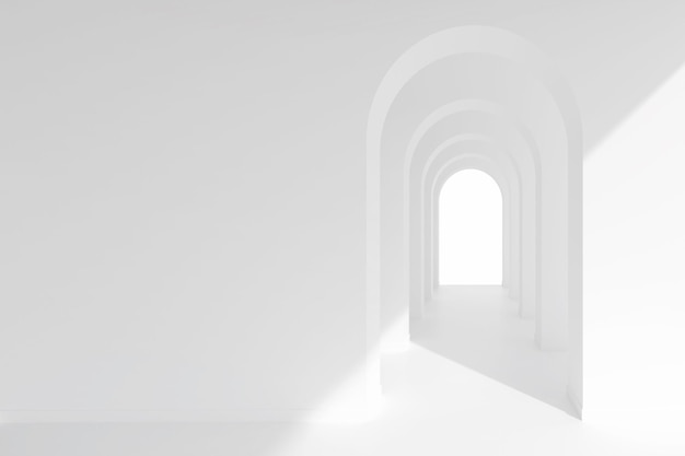 White architecture arch hallway space Abstract arch curve corridor with soft shadow 3D illustration