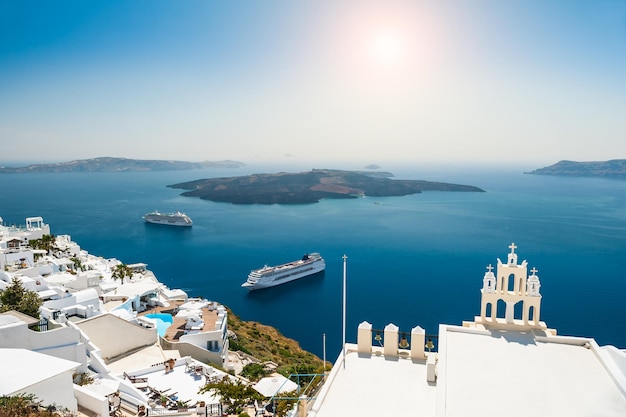 White architecture on Santorini island, Greece.  Beautiful landscape with sea view