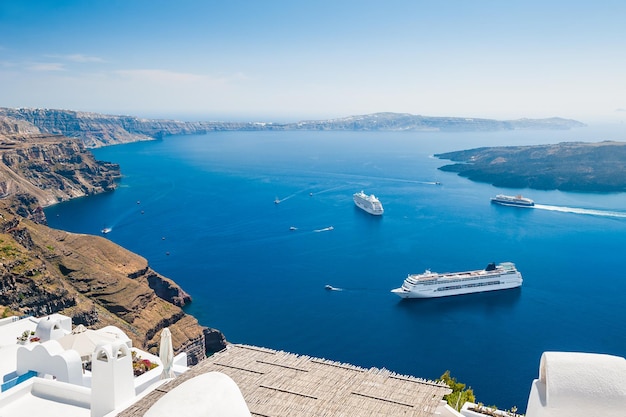 White architecture on Santorini island, Greece.  Beautiful landscape with sea view