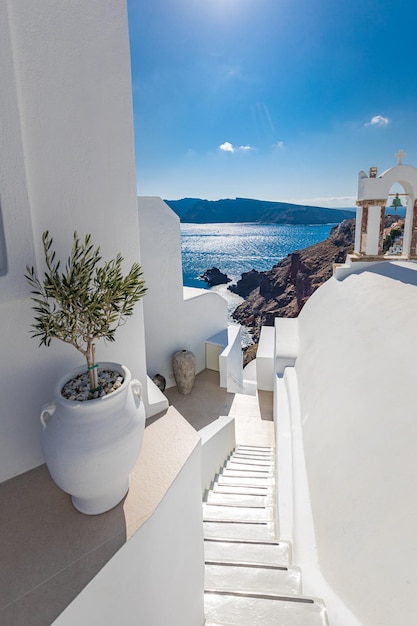 White architecture on Santorini island Greece Beautiful summer landscape sea view Luxury travel