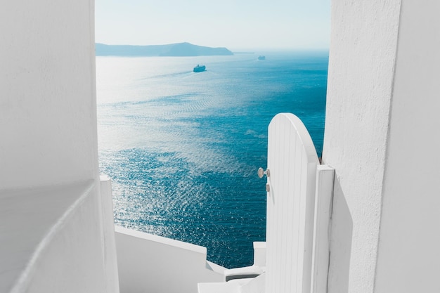 White architecture on Santorini island Greece Summer landscape sea view Travel and vacation