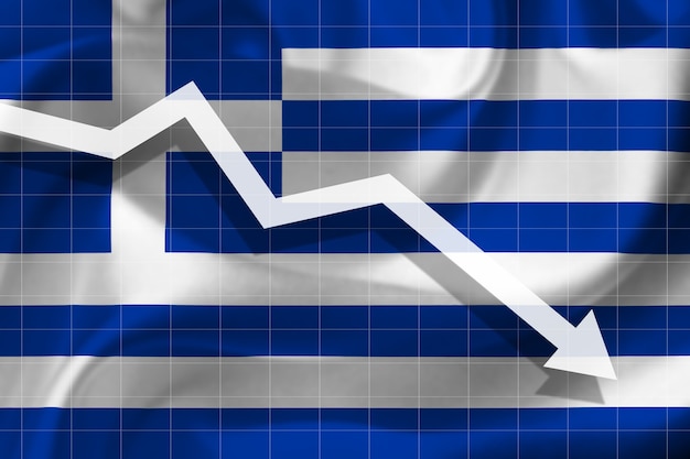 White arrow falls against the background of the flag of the Greece