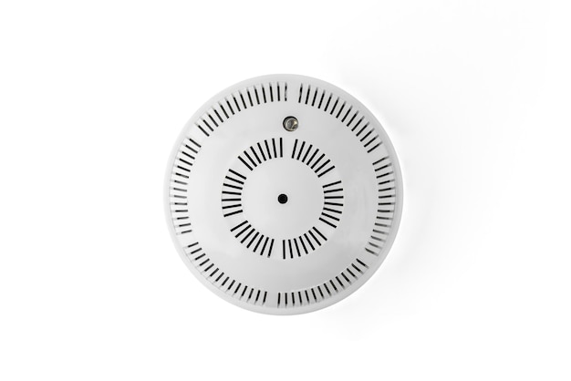 White autonomous fire detector on white background