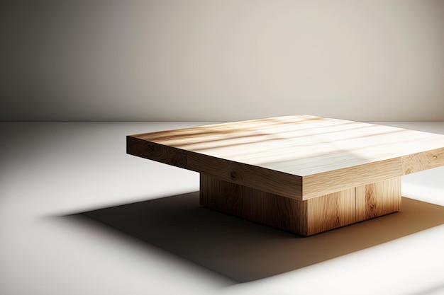 White backdrop with an isolated detail of a wooden coffee table