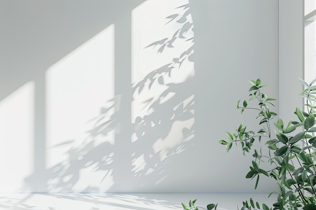 a white backdrop with a plant in front of it