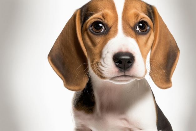 On a white background an adorable beagle dog is shown