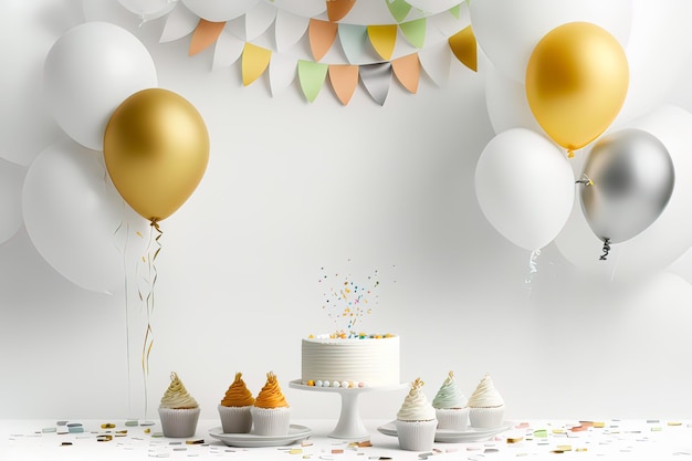 White background birthday decorations party generated AI